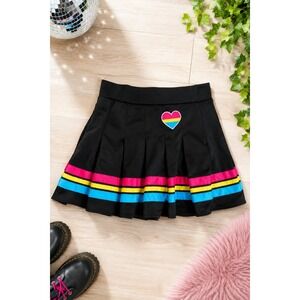 Rainbow Heart Pleated Mini Skirt Y2K Festival Cheercore Cosplay Dance Size M